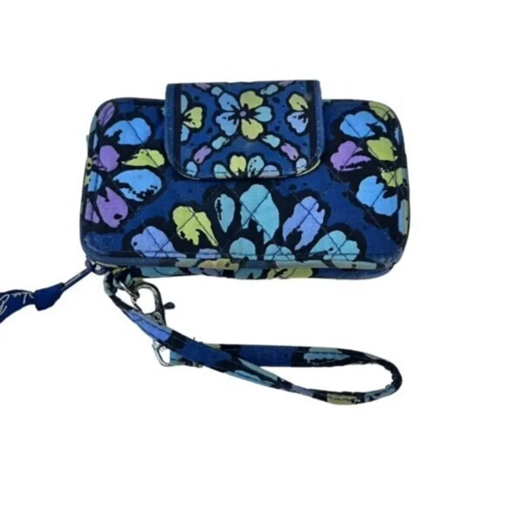 Vera Bradley Blue Flower Wallet Purse Wristlet COTTAGECORE Floral Compact‎